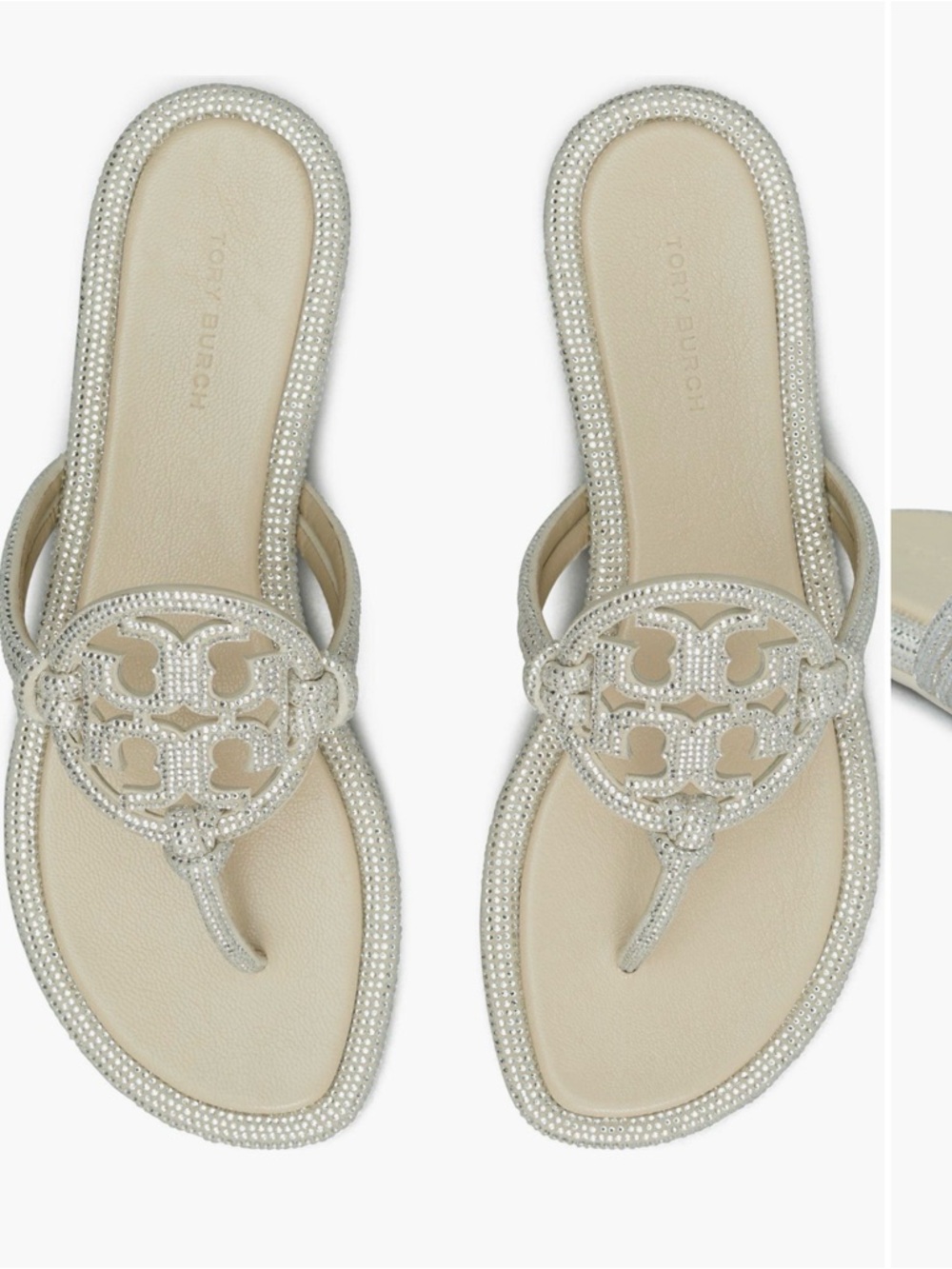Tory Burch Miller Pavé Knotted Thong Sandals Stone Grey Size 8